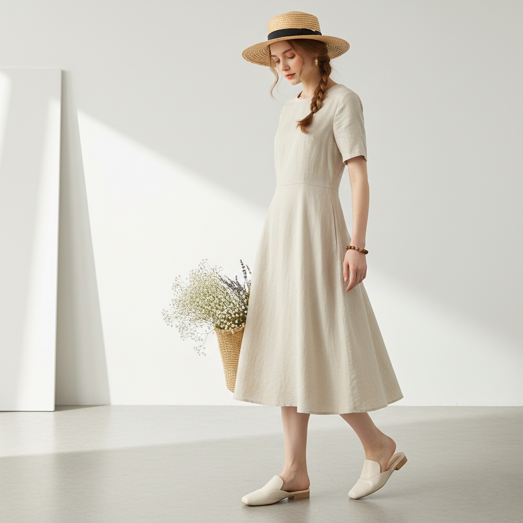 Giày sục mules nữ đế thấp phối váy tối giản, phong cách Hàn Quốc