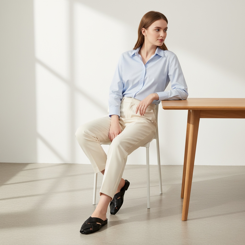 Giày sục mules nữ đế thấp phối đồ công sở, phong cách tối giản